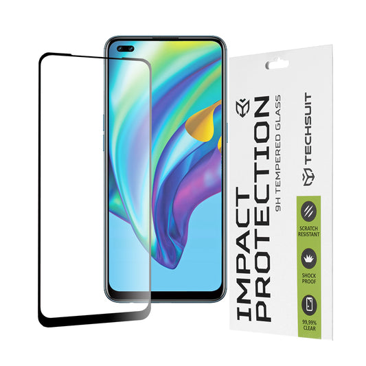 Protector de pantalla Techsuit para Oppo Reno4 Lite, vidrio templado, adhesivo completo, 111D, negro