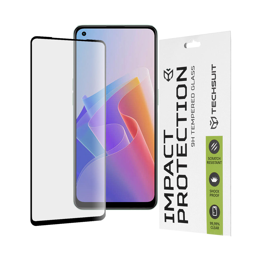 Protector de pantalla Techsuit para Oppo Reno8 Lite / Reno7 / Reno7 Lite / Oneplus Nord N20 5G, Vidrio templado, Full Glue, 111D, Negro