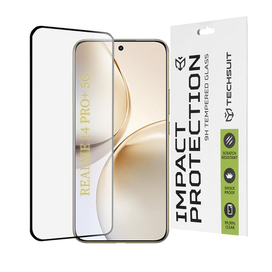 Protector de pantalla Techsuit para Realme 14 Pro+, Vidrio templado, Full Glue, 111D, Negro