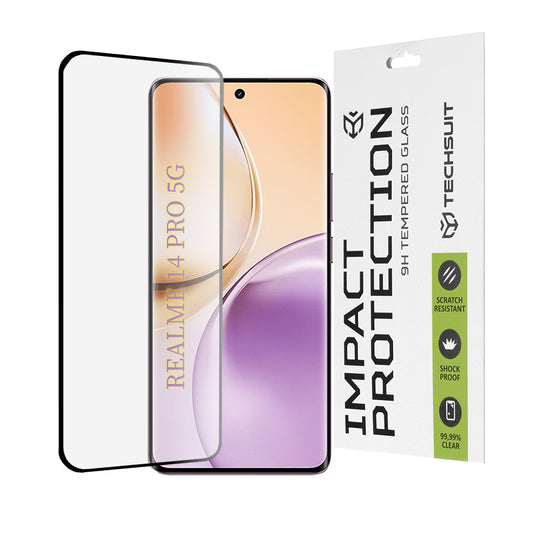 Protector de pantalla Techsuit para Realme 14 Pro, vidrio templado, adhesivo completo, 111D, negro