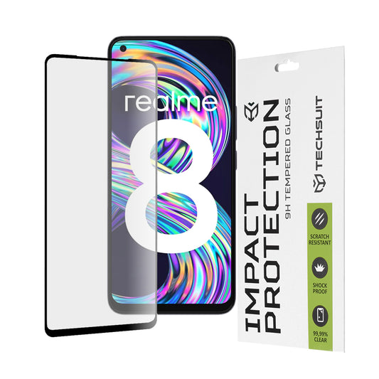 Protector de pantalla Techsuit para Realme 8 Pro / 8, vidrio templado, adhesivo completo, 111D, negro