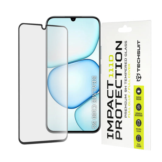 Protector de pantalla Techsuit para Realme C100 5G, vidrio templado, adhesivo completo, 111D, negro