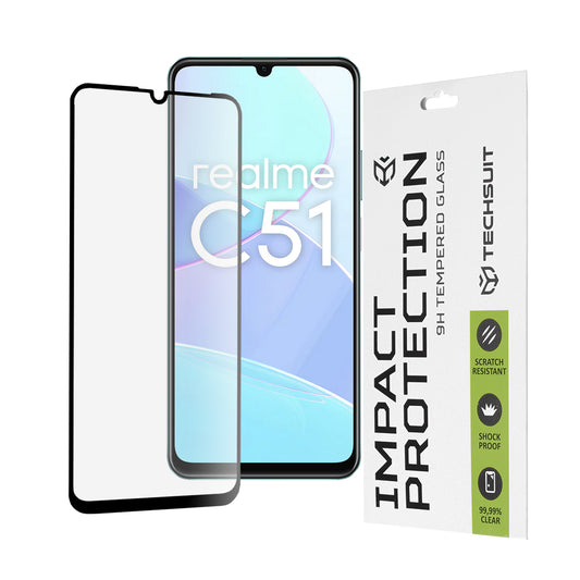 Protector de pantalla Techsuit para Realme Note 50 / C51, vidrio templado, adhesivo completo, 111D, negro