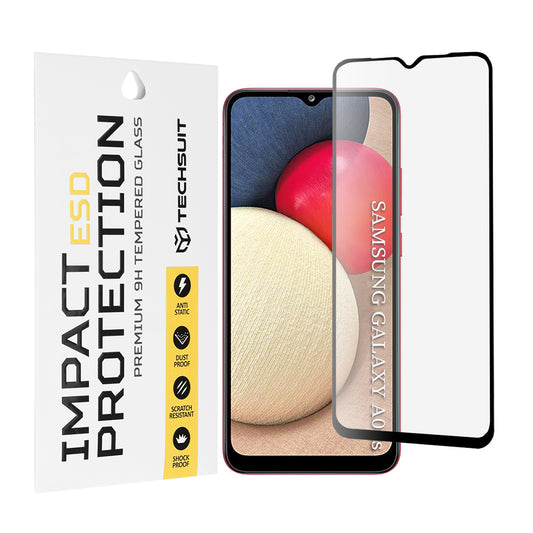 Protector de pantalla Techsuit para Samsung Galaxy A04e A042 / M04 M045 / A03 A035 / A03 Core A032, Vidrio templado, Pegamento completo, Negro