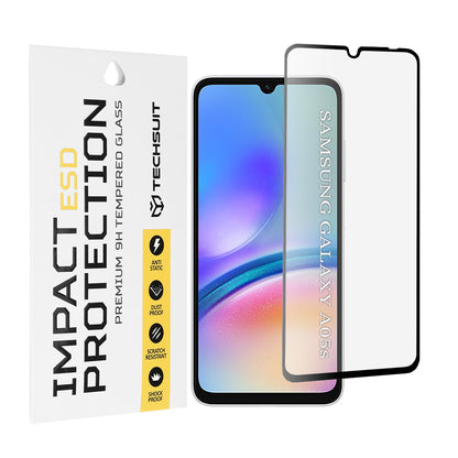 Techsuit Screen Protector Film for Samsung Galaxy A05s A057, Tempered Glass, Full Glue, Black