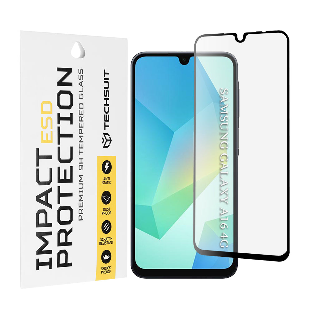 Protector de pantalla Techsuit para Samsung Galaxy A17 4G / A17 5G / A16 5G A166 / A16 4G A165, Vidrio templado, Pegamento completo, Negro