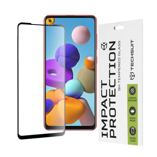 Protector de pantalla Techsuit para Samsung Galaxy A21s A217 / A21 A215, vidrio templado, adhesivo completo, 111D, negro
