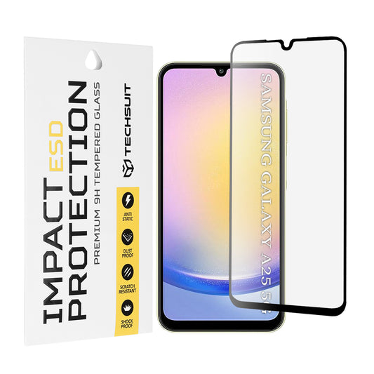 Protector de pantalla Techsuit para Samsung Galaxy A25 A256, Vidrio templado, Pegamento completo, Negro