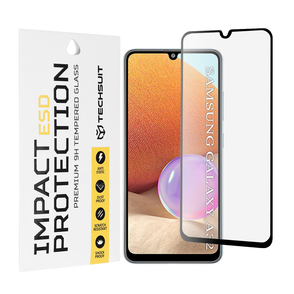 Protector de pantalla Techsuit para Samsung Galaxy A32 A325, vidrio templado, adhesivo completo, negro