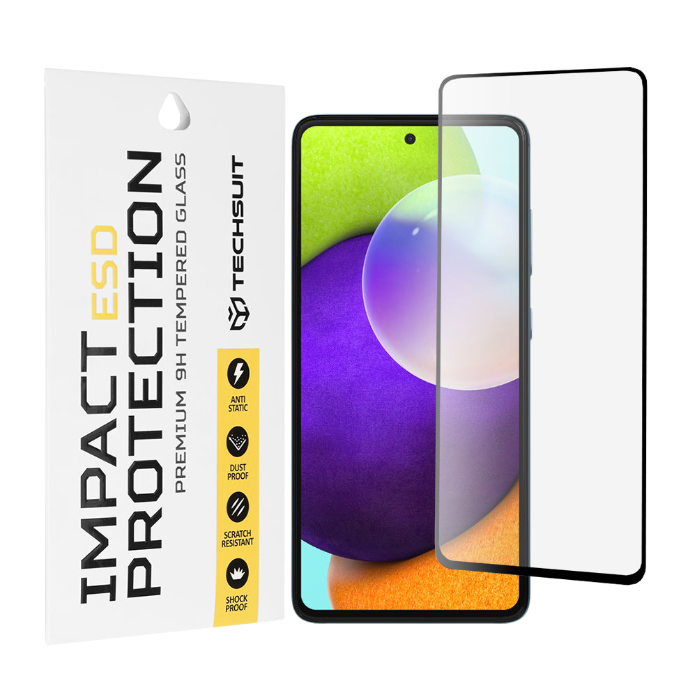 Protector de pantalla Techsuit para Samsung Galaxy A52s 5G A528 / A52 5G A526 / A52 A525, Vidrio templado, Pegamento completo, Negro