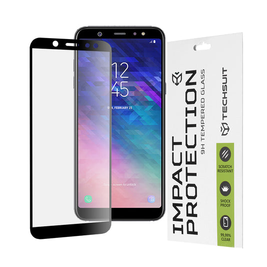 Protector de pantalla Techsuit para Samsung Galaxy A6 Plus (2018) A605, vidrio templado, adhesivo completo, 111D, negro