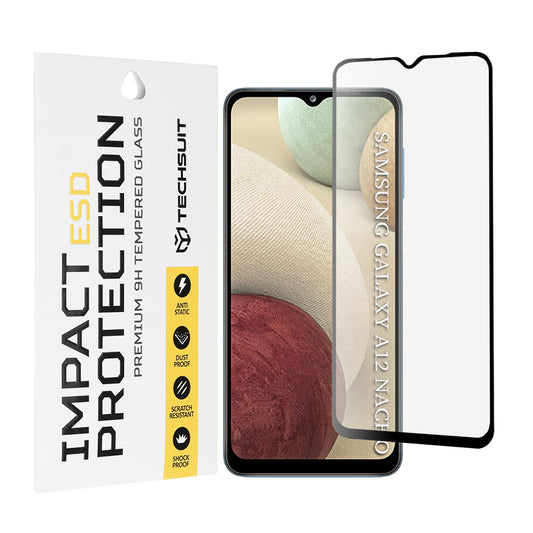 Protector de pantalla Techsuit para Samsung Galaxy F12 F127 / A12 Nacho A127 / M02 M022 / M12 M127, vidrio templado, adhesivo completo, negro