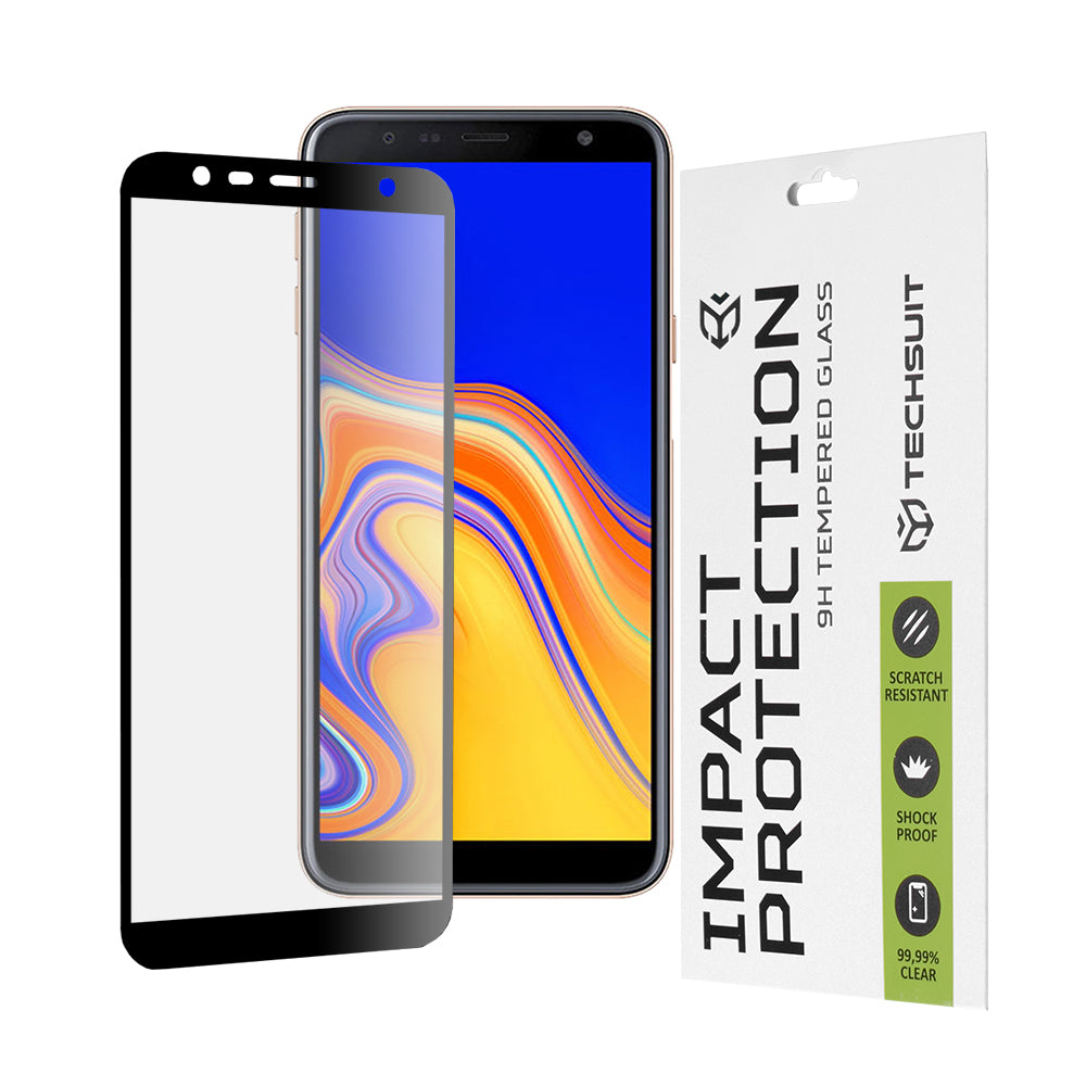 Protector de pantalla Techsuit para Samsung Galaxy J6+ J610 / J4 Plus (2018) J415, Vidrio templado, Full Glue, 111D, Negro