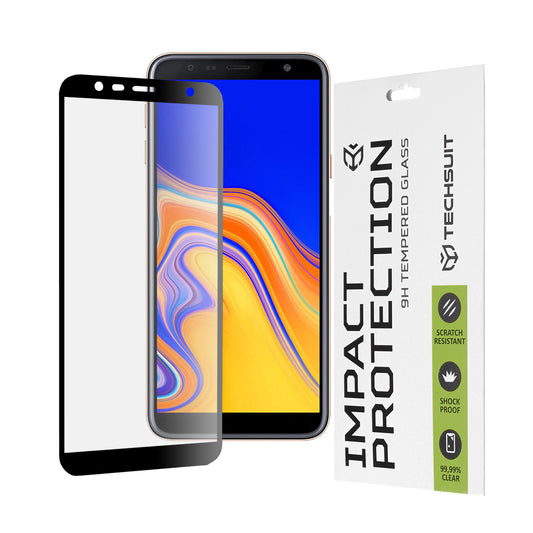 Protector de pantalla Techsuit para Samsung Galaxy J6+ J610 / J4 Plus (2018) J415, Vidrio templado, Full Glue, 111D, Negro