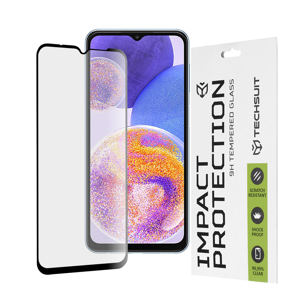Protector de pantalla Techsuit para Samsung Galaxy M13 M135 / F13 E135 / A23 5G A236 / A23 A235, Vidrio templado, Full Glue, 111D, Negro