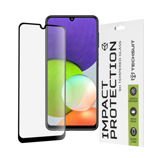 Protector de pantalla Techsuit para Samsung Galaxy M22 M225 / A22 A225, vidrio templado, adhesivo completo, 111D, negro