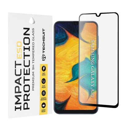 Protector de pantalla Techsuit para Samsung Galaxy M31 M315 / M21 M215 / A50s A507 / A30s A307 / M30s M307, Vidrio templado, Pegamento completo, Negro