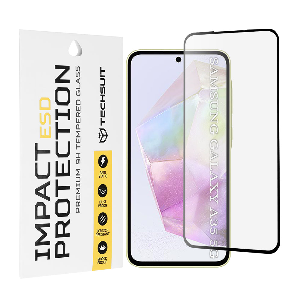 Protector de pantalla Techsuit para Samsung Galaxy M35 / A55 5G A556 / A35 5G A356, Vidrio templado, Pegamento completo, Negro