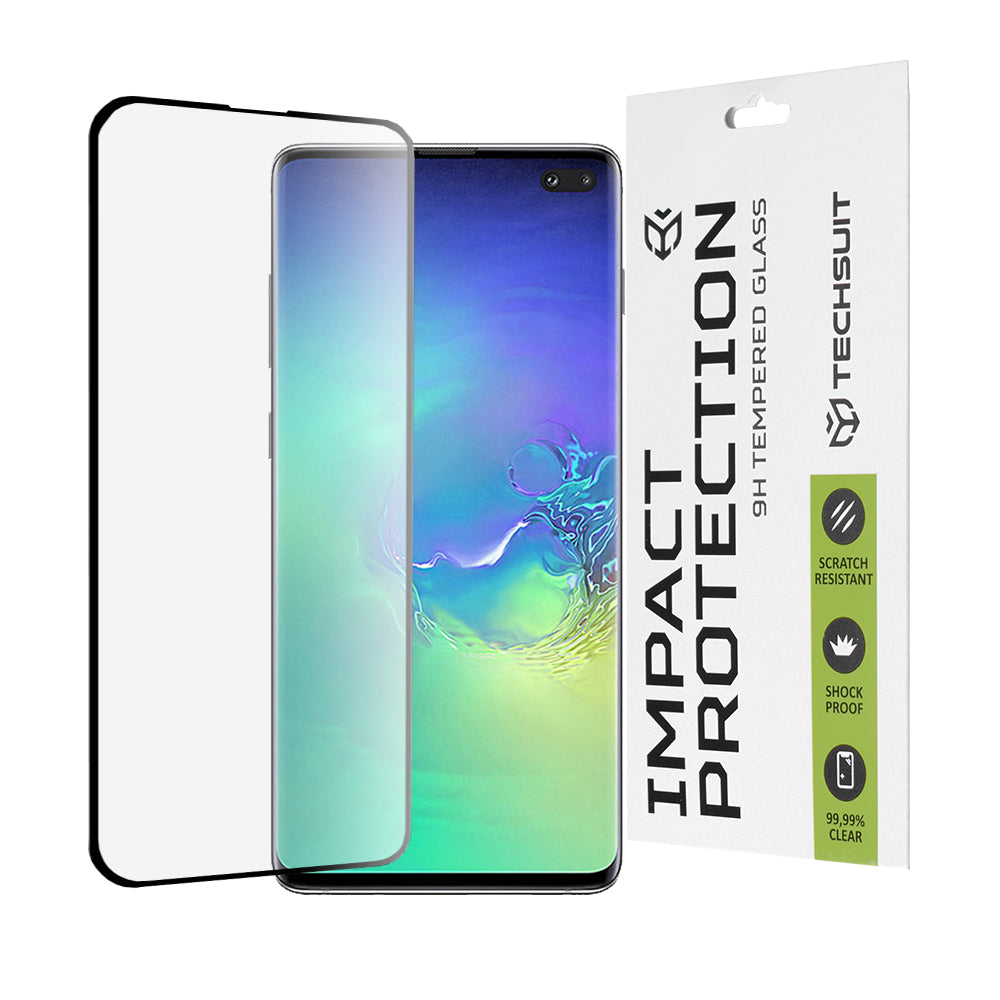 Protector de pantalla Techsuit para Samsung Galaxy S10+ G975, vidrio templado, adhesivo completo, 111D, negro