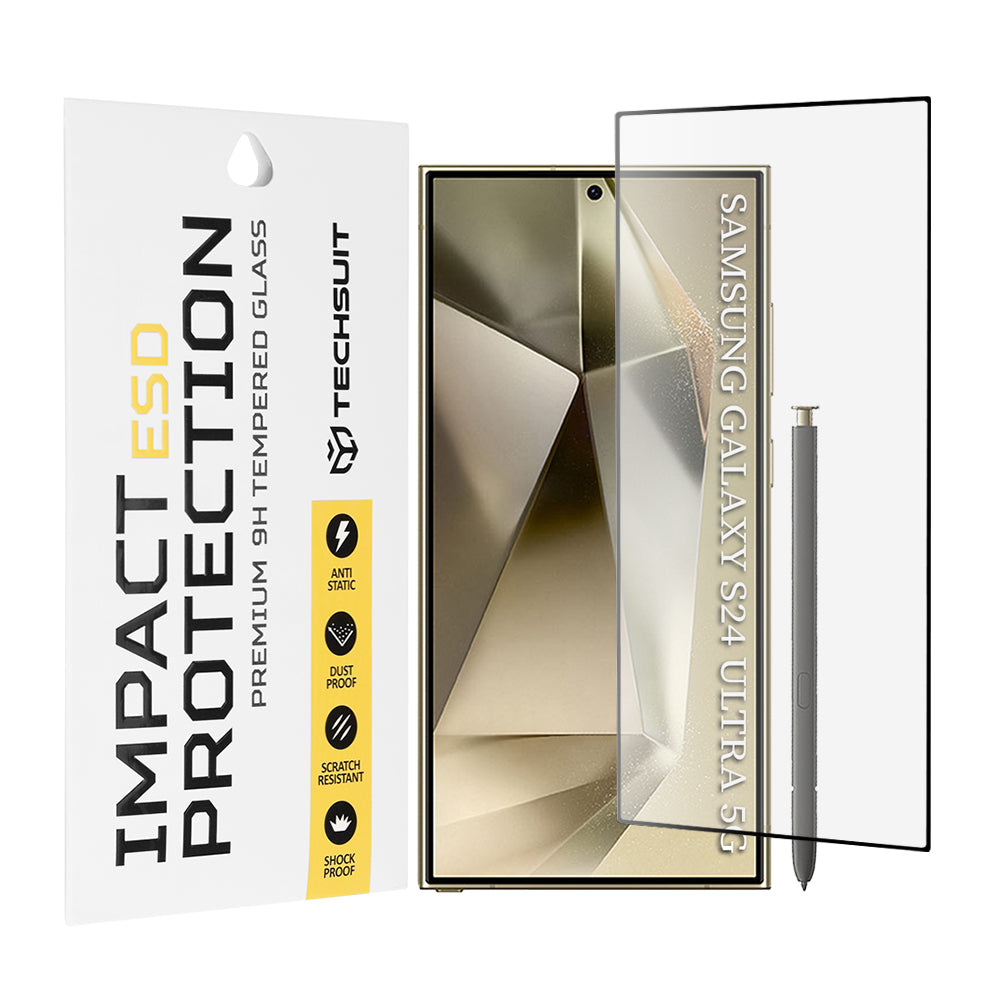 Techsuit Screen Protector for Samsung Galaxy S24 Ultra S928, Tempered Glass, Full Glue, Black