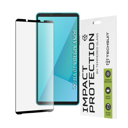 Protector de pantalla Techsuit para Sony Xperia 10 VII, vidrio templado, adhesivo completo, 111D, negro