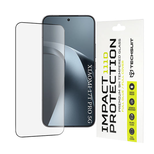 Protector de pantalla Techsuit para Xiaomi 17T Pro, vidrio templado, adhesivo completo, 111D, negro