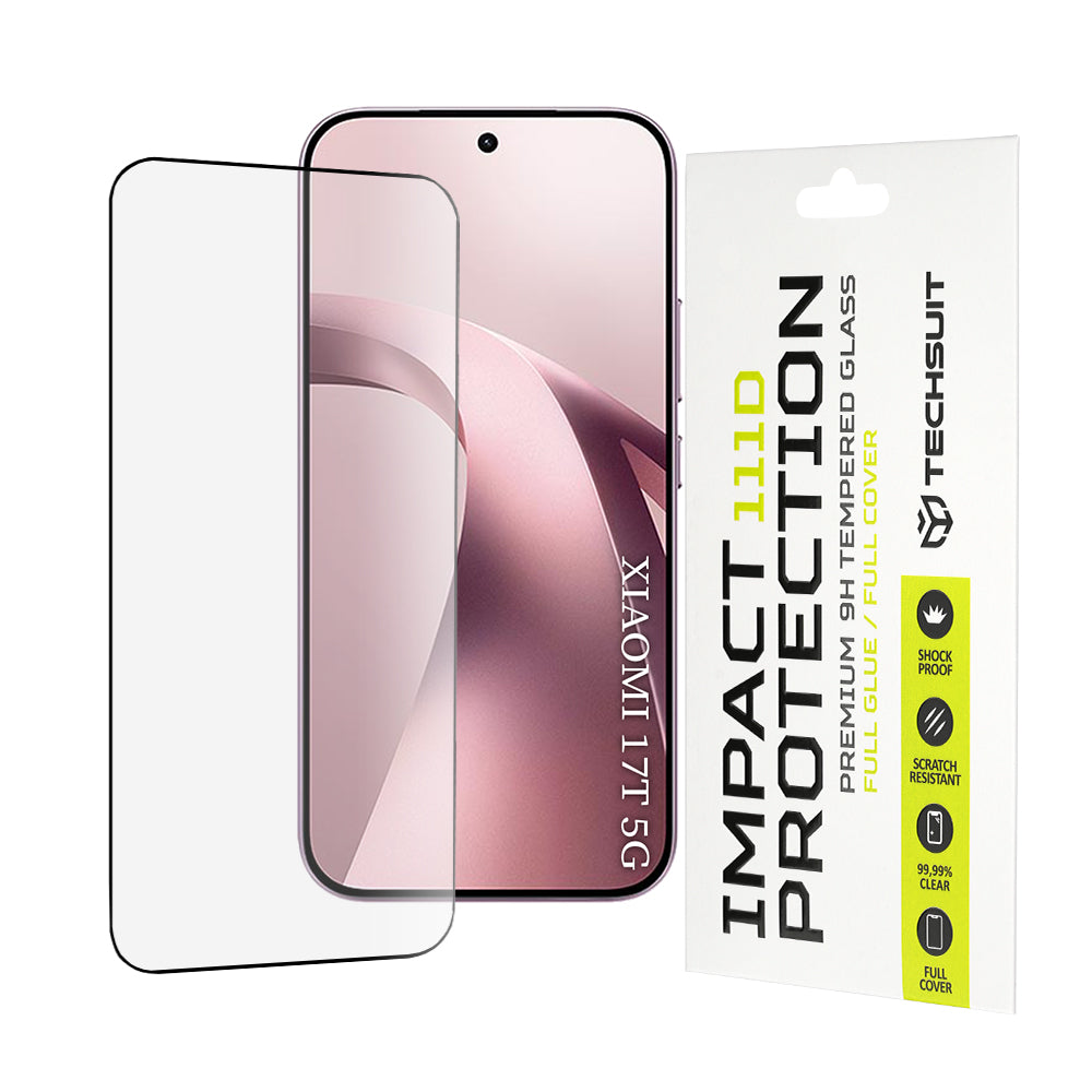 Protector de pantalla Techsuit para Xiaomi 17T, vidrio templado, adhesivo completo, 111D, negro