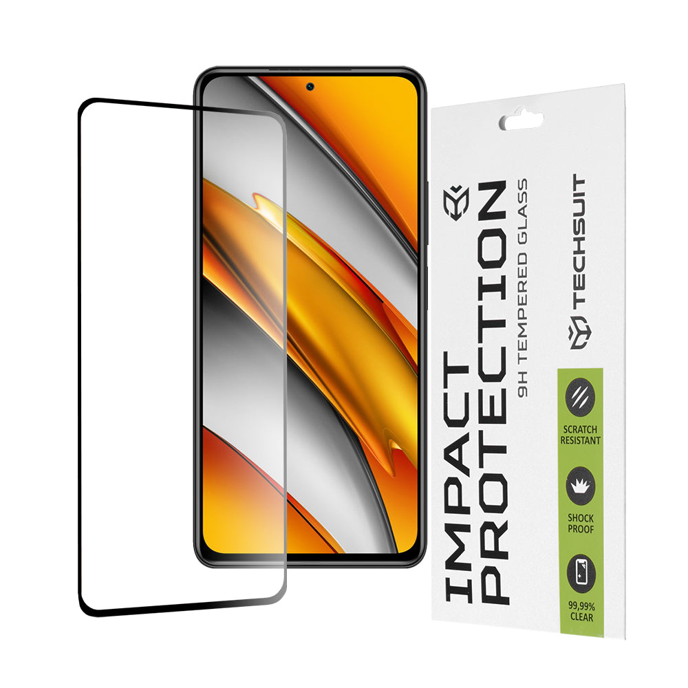 Protector de pantalla Techsuit para Xiaomi Poco F3 / Mi 11i, vidrio templado, adhesivo completo, 111D, negro