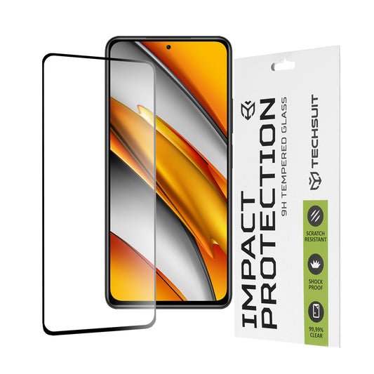 Protector de pantalla Techsuit para Xiaomi Poco F3 / Mi 11i, vidrio templado, adhesivo completo, 111D, negro