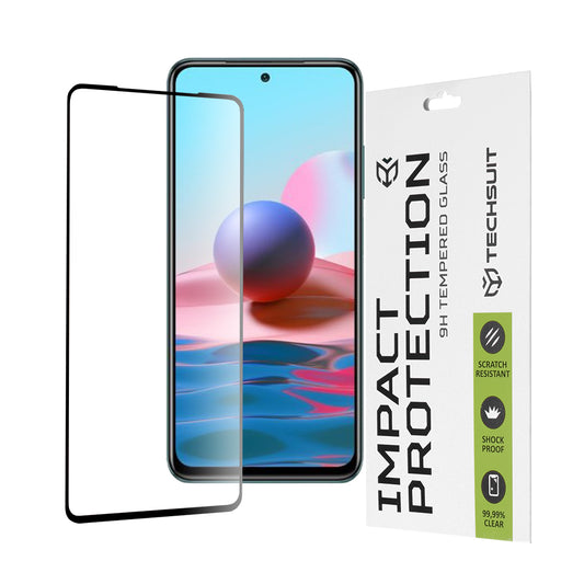 Protector de pantalla Techsuit para Xiaomi Poco M5s / Redmi Note 10S / Note 10, vidrio templado, adhesivo completo, 111D, negro