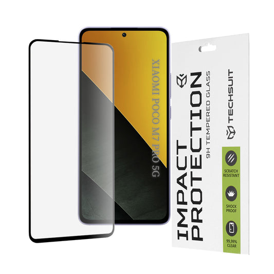 Protector de pantalla Techsuit para Xiaomi Poco M7 Pro 5G, vidrio templado, adhesivo completo, 111D, negro