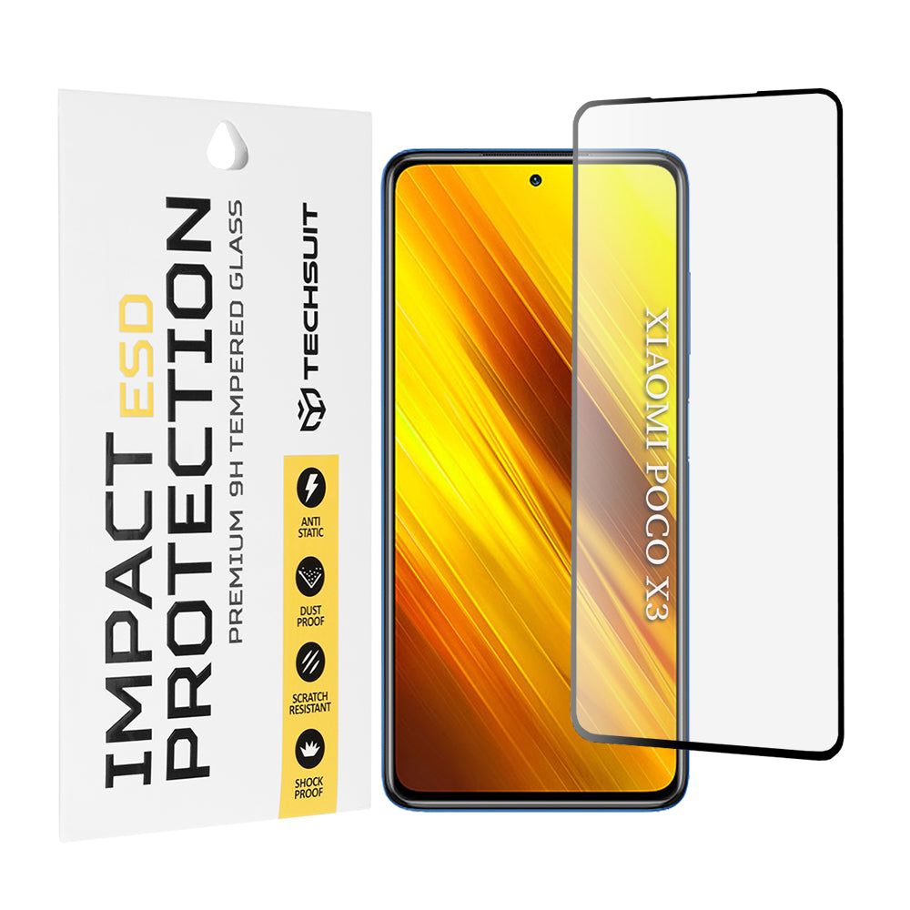 Protector de pantalla Techsuit para Xiaomi Poco X3 Pro / X3 NFC / X3, vidrio templado, adhesivo completo, negro
