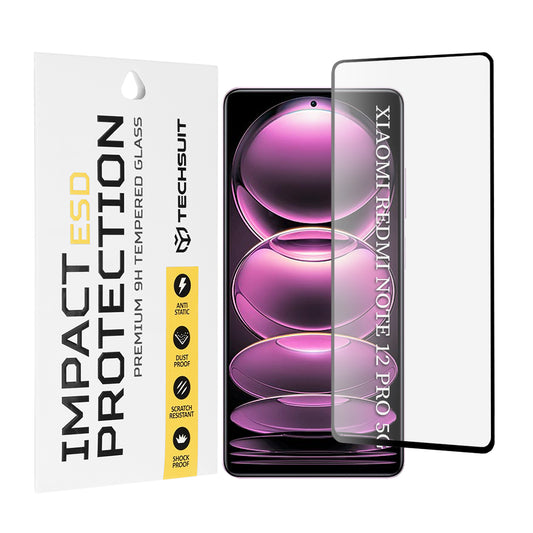 Protector de pantalla Techsuit para Xiaomi Poco X5 Pro / Redmi Note 12 Pro 5G / Note 12 Pro+, Vidrio templado, Pegamento completo, Negro