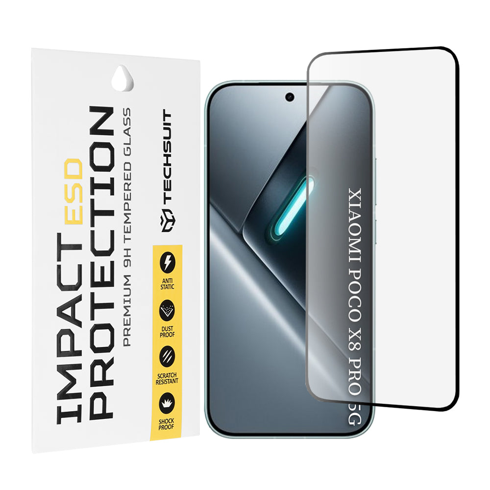Protector de pantalla Techsuit para Xiaomi Poco X8 Pro, vidrio templado, adhesivo completo, negro