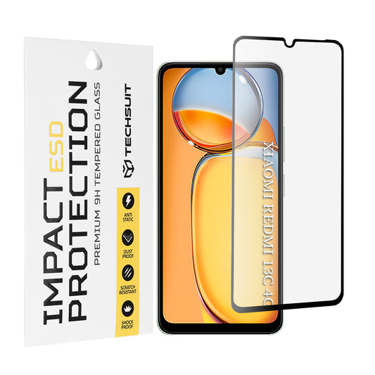 Protector de pantalla Techsuit para Xiaomi Redmi 13C 5G / 13C / Poco C65, vidrio templado, adhesivo completo, negro
