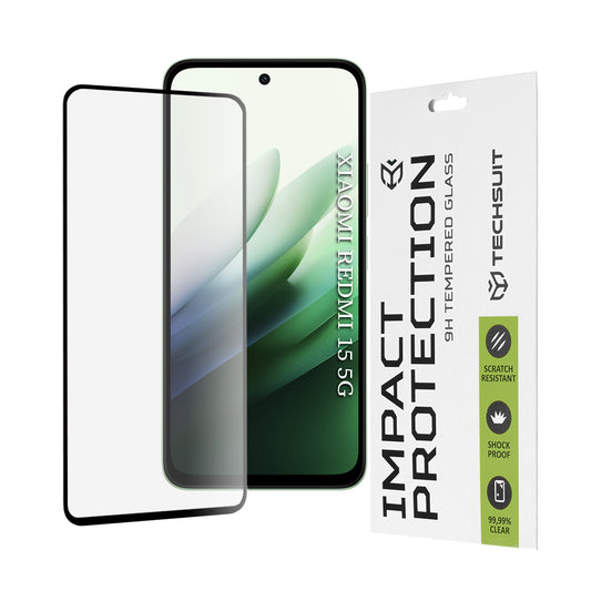 Protector de pantalla Techsuit para Xiaomi Redmi 15 5G / 15 4G, vidrio templado, adhesivo completo, 111D, negro