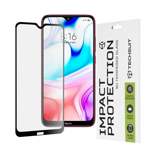 Protector de pantalla Techsuit para Xiaomi Redmi 8A / 8, vidrio templado, adhesivo completo, 111D, negro