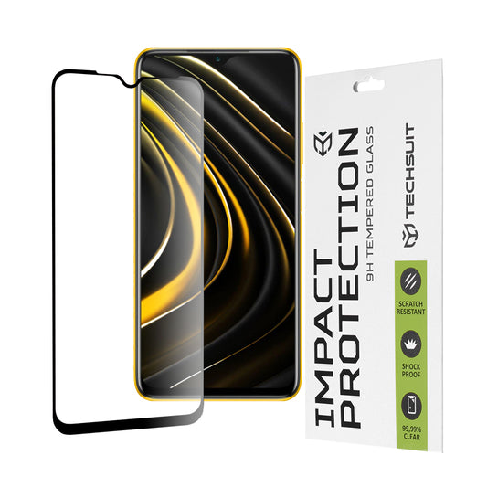 Protector de pantalla Techsuit para Xiaomi Redmi 9 Power / 9T / Poco M3, vidrio templado, adhesivo completo, 111D, negro