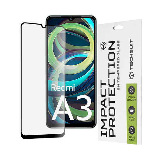 Protector de pantalla Techsuit para Xiaomi Redmi A3x / A3, vidrio templado, adhesivo completo, 111D, negro