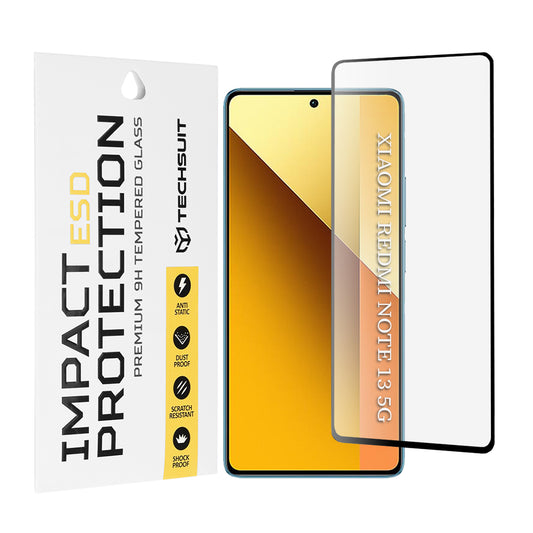 Protector de pantalla Techsuit para Xiaomi Redmi Note 13 5G, Vidrio templado, Pegamento completo, Negro