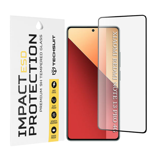 Protector de pantalla Techsuit para Xiaomi Redmi Note 13 Pro 4G / Poco M6 Pro 4G, vidrio templado, adhesivo completo, negro