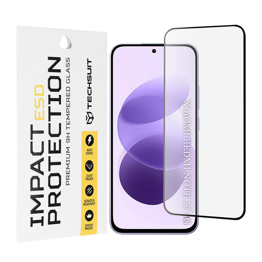 Protector de pantalla Techsuit para Xiaomi Redmi Note 17 4G / Note 17 5G, vidrio templado, adhesivo completo, negro