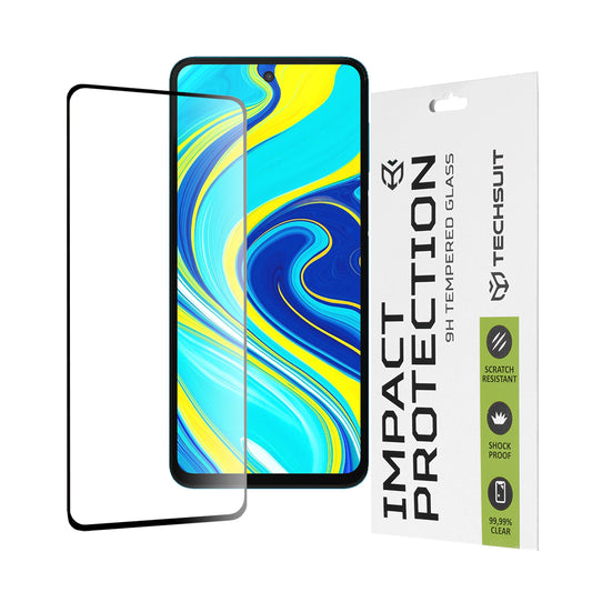 Protector de pantalla Techsuit para Xiaomi Redmi Note 9S / Note 9 Pro / Note 9 Pro Max, vidrio templado, adhesivo completo, 111D, negro