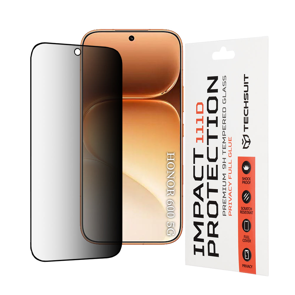Protector de pantalla Privacy Techsuit para Honor 600 Pro / 600, Vidrio Templado, Pegamento Completo, 111D