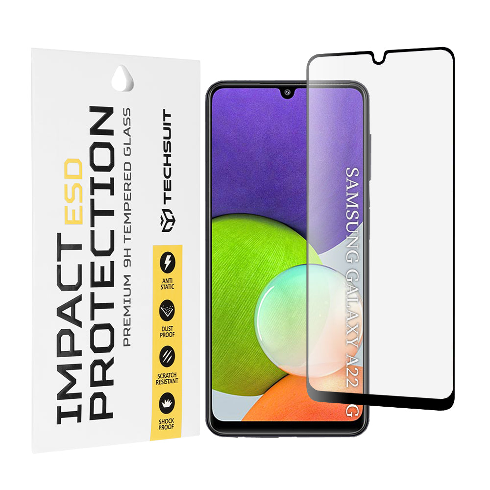 Protector de pantalla Techsuit para Samsung Galaxy A22 A225, Vidrio Templado, Negro