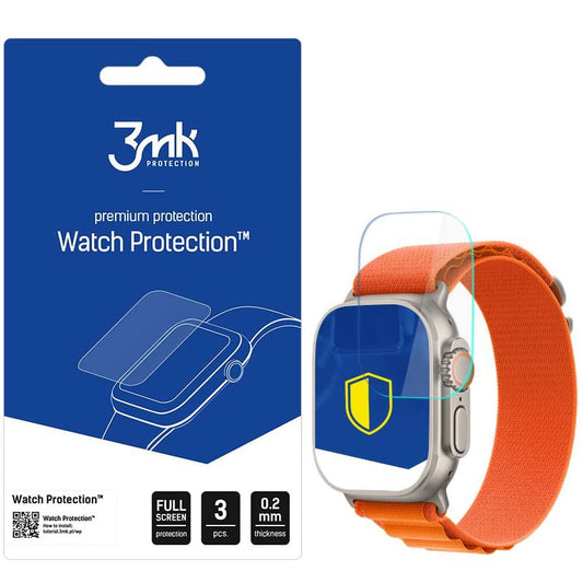 Protector 3MK FlexibleGlass para Apple Watch Ultra / Ultra 2 Series, Set de 3 piezas, Vidrio Flexible