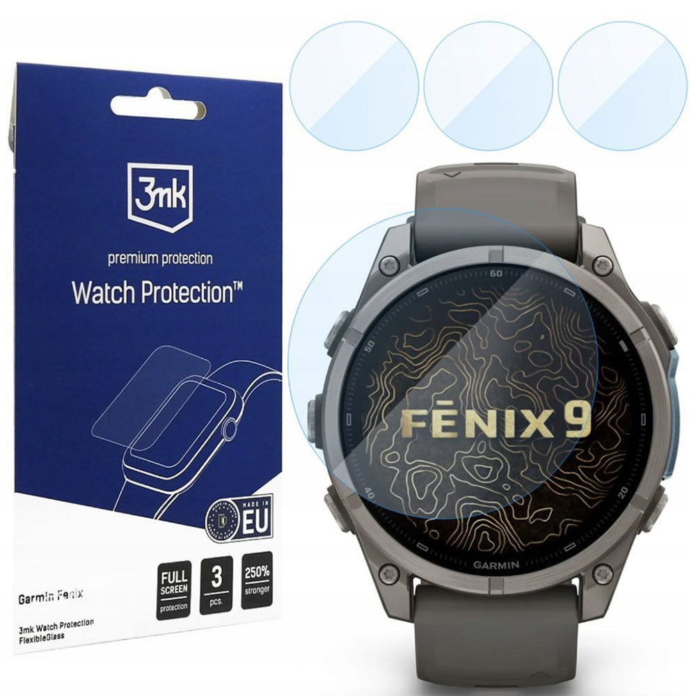 Protector 3MK FlexibleGlass para Garmin Fenix 9 47mm, Set de 3 piezas, Vidrio Flexible