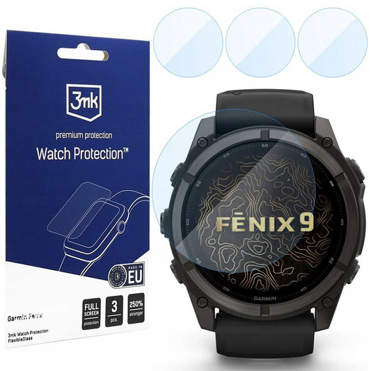 Protector 3MK FlexibleGlass para Garmin Fenix 9 51mm, Set de 3 piezas, Vidrio Flexible