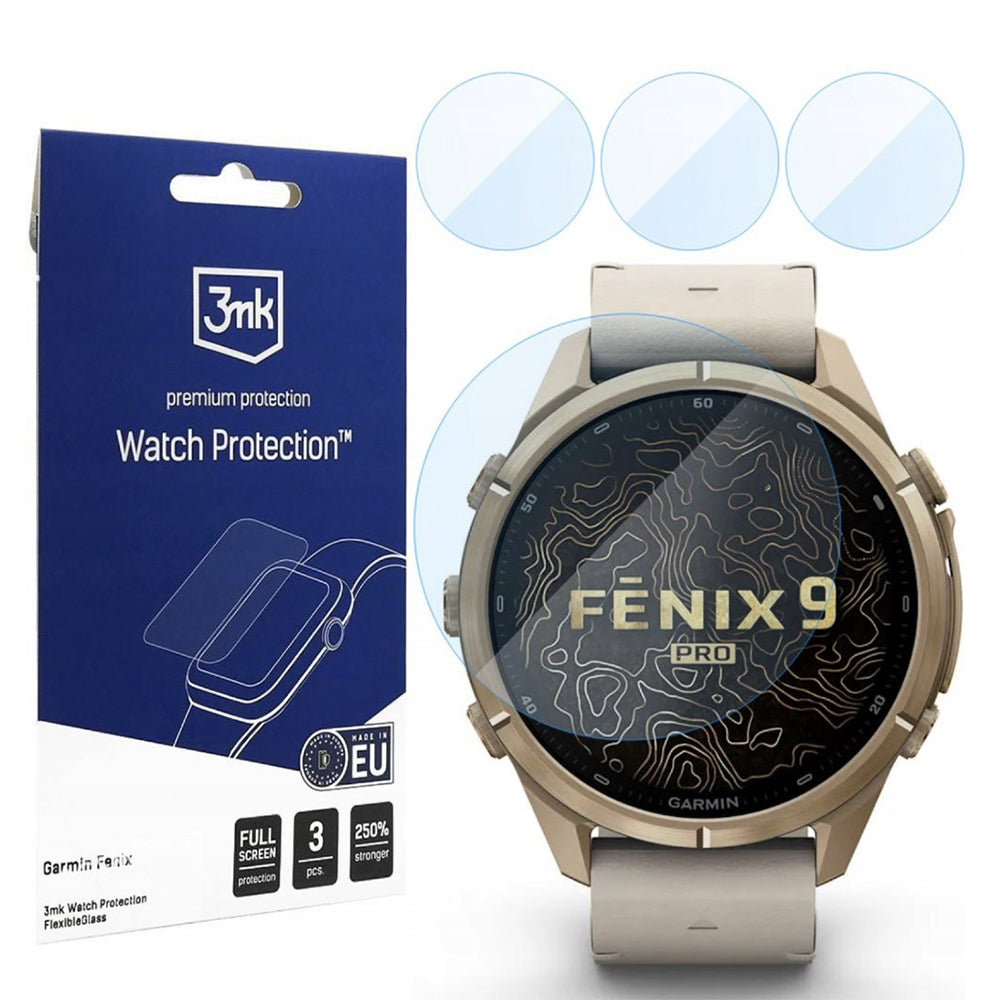 Protector 3MK FlexibleGlass para Garmin Fenix 9 Pro 43mm, Set de 3 piezas, Vidrio Flexible