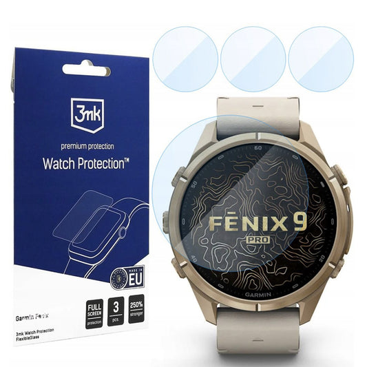 Protector 3MK FlexibleGlass para Garmin Fenix 9 Pro 43mm, Set de 3 piezas, Vidrio Flexible